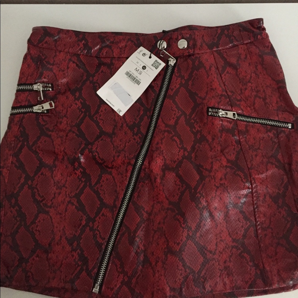 Bershka red leather snakeskin skirt